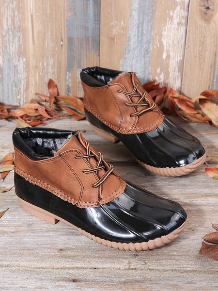 

Brown Black Splicing Waterproof Plush Warm Duck Bean Boots, Boots