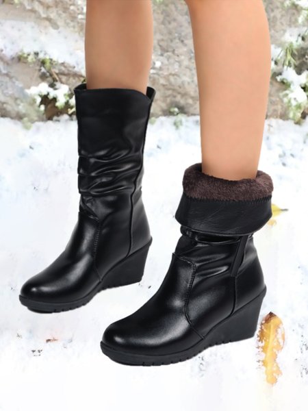 

Casual Thermal Lined Side Zip Wedge Snow Boots, Black, Boots
