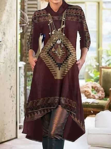 

Crew Neck Loose Casual Ethnic Dress, Multicolor, Dresses