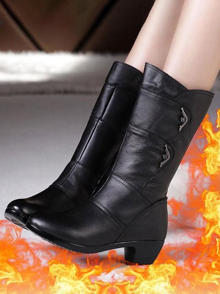

Black Rhinestone Metal Plush Warm Thick Heel Boots, Boots