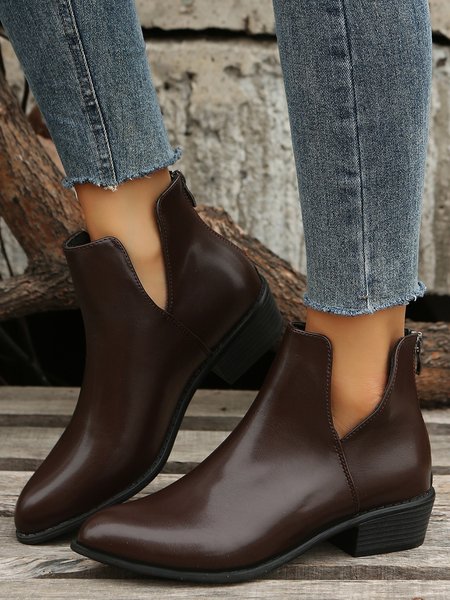 

V Open Simple Commuter Boots, Brown, Boots