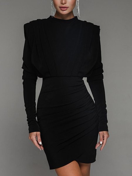 

Regular Fit Elegant Plain Mini Party Dress, Black, Mini Dresses
