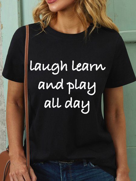 

Lilicloth X JI Laugh Learn And Play All Day Womens T-Shirt, Black, T-shirts