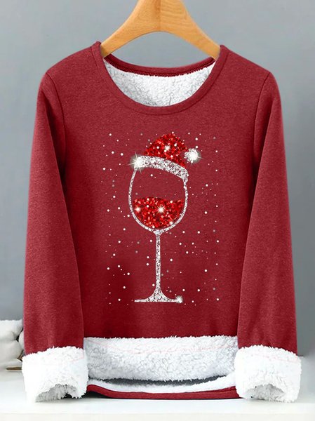 

Women's Christmas Wine Print Casual Sweatshirt, Red, Hoodies&Sweatshirts