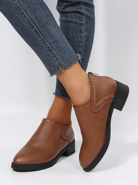 

Low Heel Ankle Boots With Simple Stitching Design, Brown, Boots