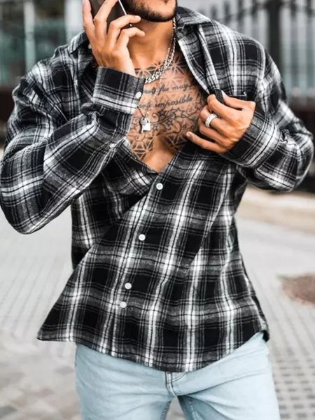 

Plaid Chest Pocket Long Sleeve Casual Shirt, As picture, Long Sleeve Shirts