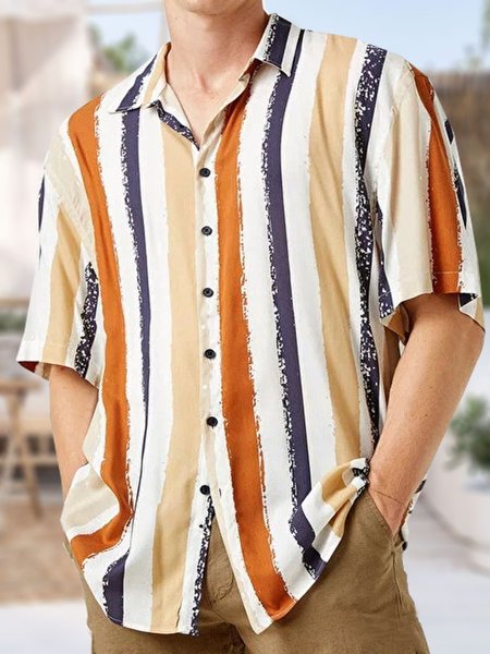 

Striped Short Sleeve Casual Shirt, As picture, Men Shirts