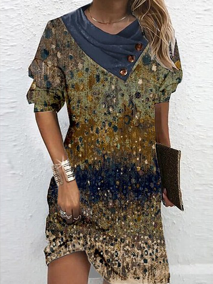 

Loose Crew Neck Ethnic Casual Dress, Multicolor, Dresses