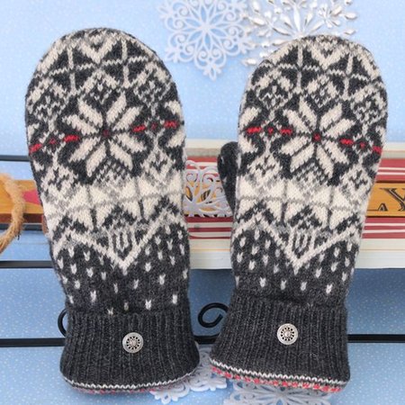 

Ethnic Yarn/Wool Yarn Gloves, Gray, Women Gloves