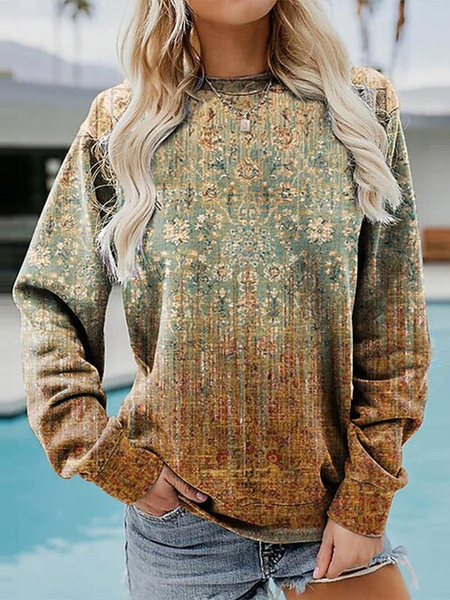 

Casual Ethnic Loose Crew Neck Sweatshirt, Multicolor, Sweatshirts & Hoodies