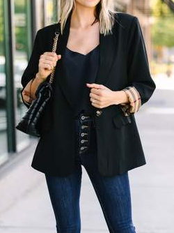 

Casual Plain Blazer, Black, Blazers