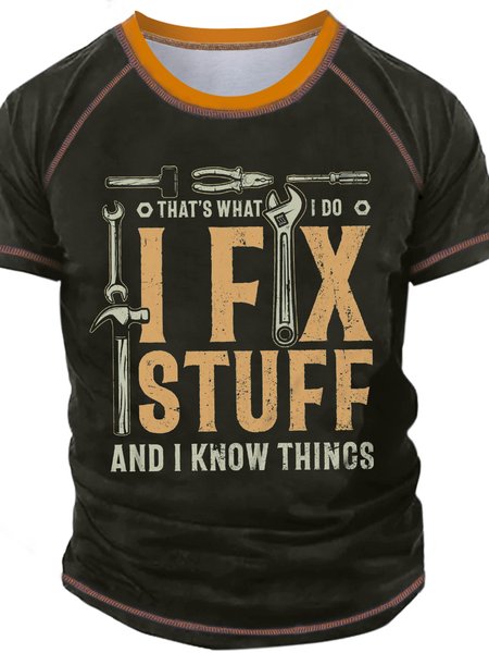 

Men's That's What I Do I Fix Stuff And I Know Things Funny Graphic Print Regular Fit Text Letters Casual Crew Neck T-Shirt, Green, T-shirts