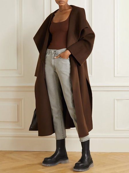 

Long sleeve Elegant Shawl Collar Loose Overcoat, Coffee, Coats