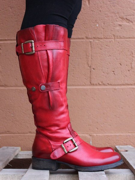 

All Season Daily Flat Heel Boots, Red, Boots