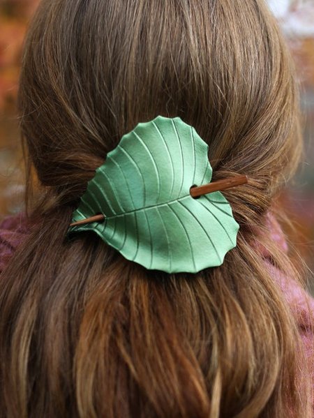 

3D Retro Leaf Pattern Plate Hairpin Headwear Everyday All-match Jewelry Accessories, Green, Women Hair Accessories