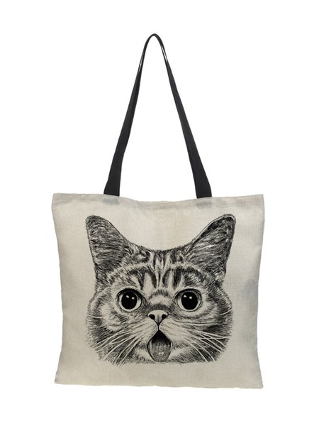 

Cat Canvas Shopper Tote Bag, Color3, Women's Bags