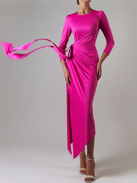 

Regular Fi Elegant Crew Neck Long sleeve Long Party Dress, Rose red, Maxi Dresses