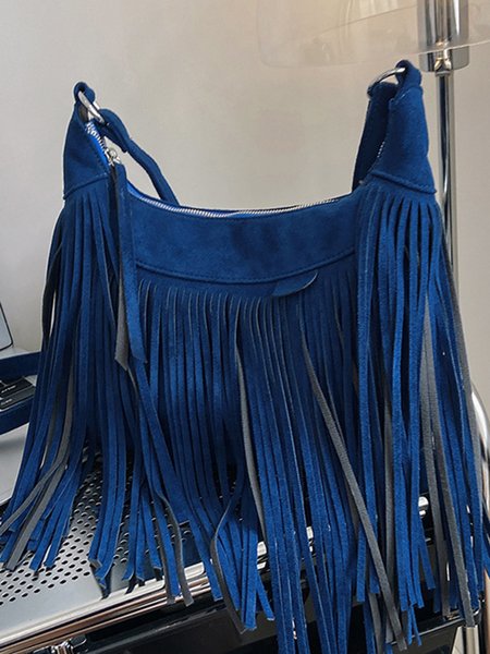 

Vintage Fringe Large Capacity Zip One Shoulder Crossbody Bag, Blue, Women's Bags