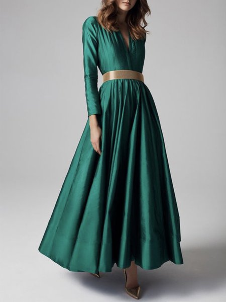

Daily Long sleeve Elegant Regular Fit Plain Dress, Green, Maxi Dresses