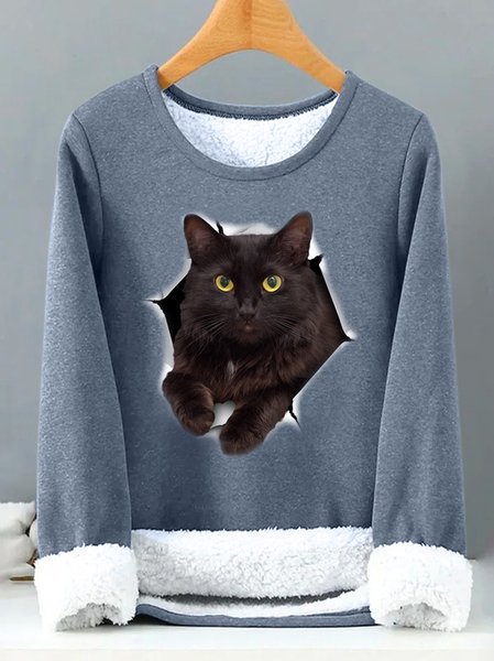 

Women's 3D Cat Print Casual Animal Sweatshirt, Blue, Hoodies&Sweatshirts