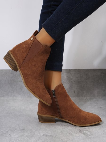 Brown Faux Suede Simple Commuting Chelsea Boots, Boots