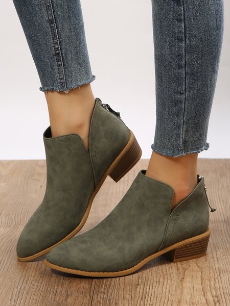 

Olive Green Simple Commuter Casual Ankle Boots, Boots