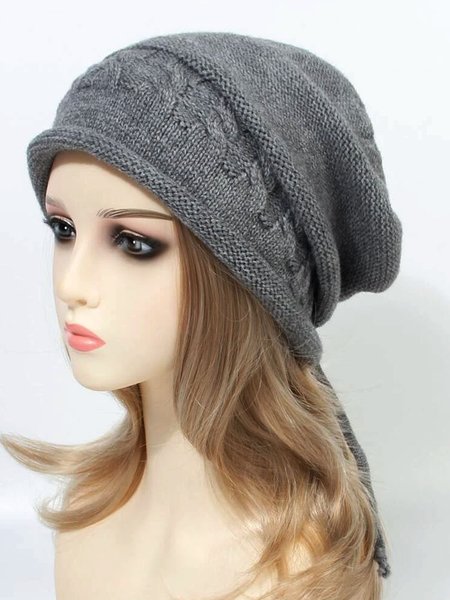 

Plain jacquard knitted hat, Gray, Women Hats