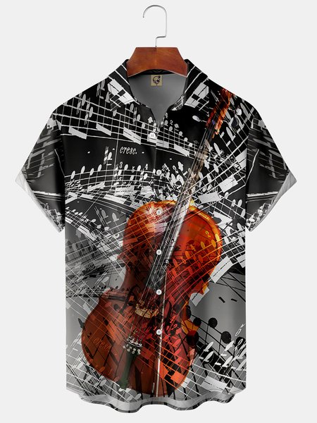 

Violin Chest Pocket Short Sleeve Casual Shirt, Gray, Men Shirts
