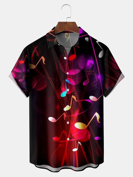 

Music Chest Pocket Short Sleeve Shirt, Red, Men Shirts