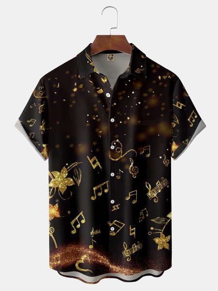 

Music Chest Pocket Short Sleeve Shirt, Black, Men Shirts
