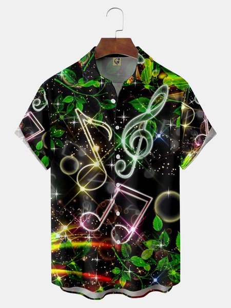 

Music Chest Pocket Short Sleeve Shirt, Green, Men Shirts