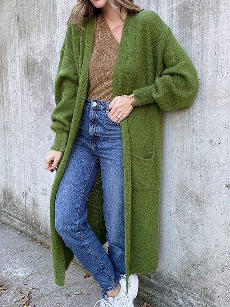 

Casual Wool/Knitting Plain Coat, Green, Outerwear