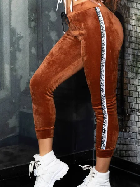 

Velvet Plain Casual Pants, Multicolor, Pants
