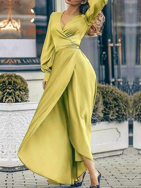 

Elegant Regular Fit V neck Sleeveless Long Party Dress, Green, Maxi Dresses