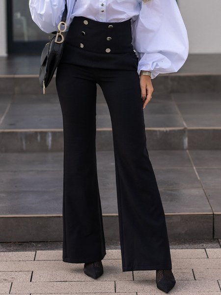 

Plain Urban Regular Fit Double Breasted Fashion Pants, Black, Pants