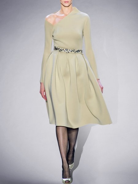 

Elegant Regular Fit Plain Long sleeve Midi Dress, As picture, Midi Dresses