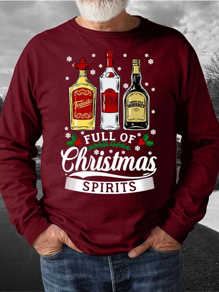 

Men’s Full Of Christmas Spirits Tequila Vodka Whiskey Casual Regular Fit Sweatshirt, Red, Hoodies&Sweatshirts