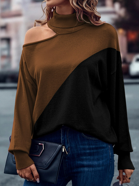 

Casual Color Block Turtleneck Regular Fit Sweater, Khaki, Sweaters & Cardigans
