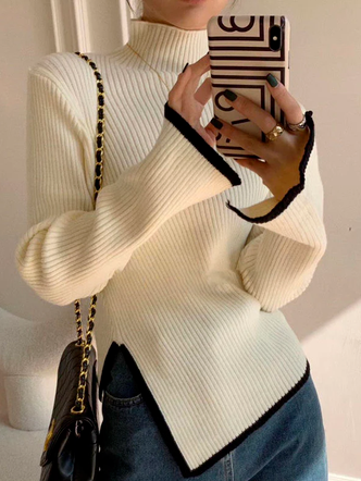 

Casual Yarn/Wool Yarn Plain Loose Sweater, Beige, Sweaters & Cardigans