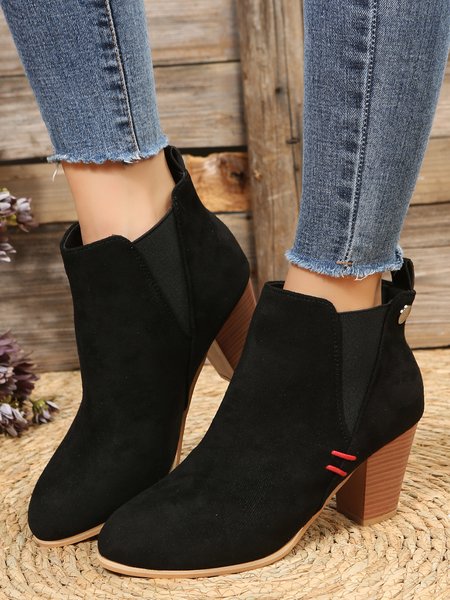 Red Stitched Black Suede Chunky Heel Chelsea Boots, Boots