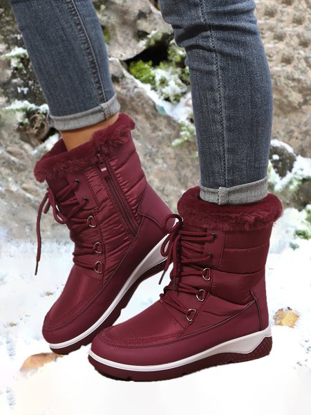 

Minimalist Size Zip Furry Lined Outdoor Snow Boots, Wine red, Boots