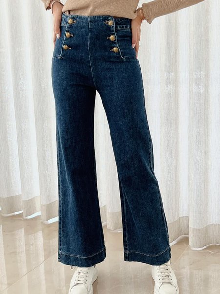 

Casual Buttoned Denim Plain Jeans, Denim blue, Jeans