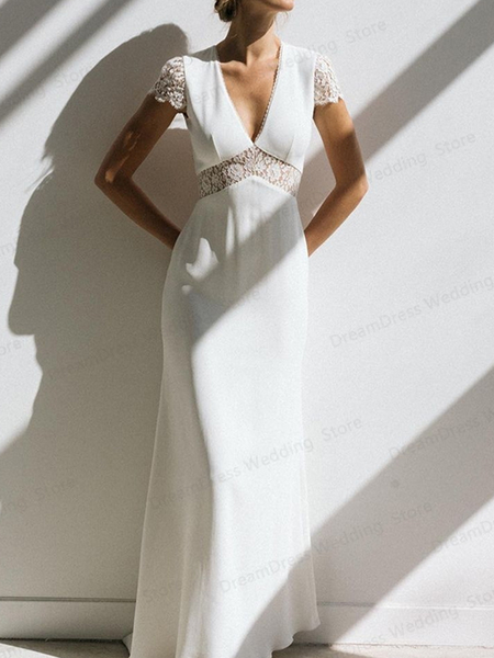 

Regular Fit Lace Edge V Neck Dress & Party Dress, White, Maxi Dresses