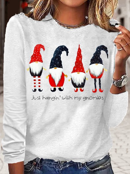 

Women's Just Hangin With My Gnomies Funny Christmas Casual Top, White, Long sleeves