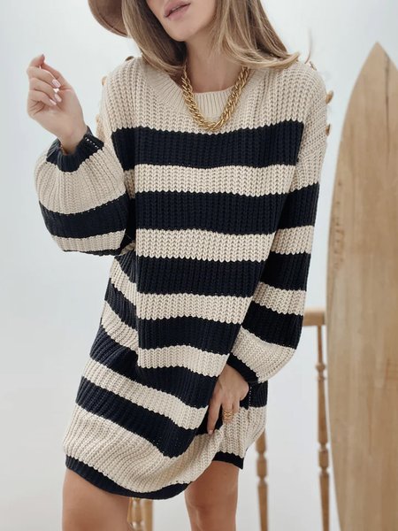 

Casual Crew Neck Striped Loose Dress, Multicolor, Dresses