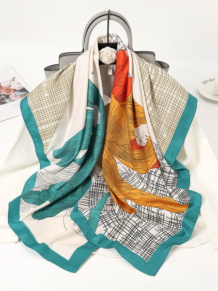 

Boho Striped Floral Silk Scarf Beach Resort Accessories, Green, Women Scarves & Shawls