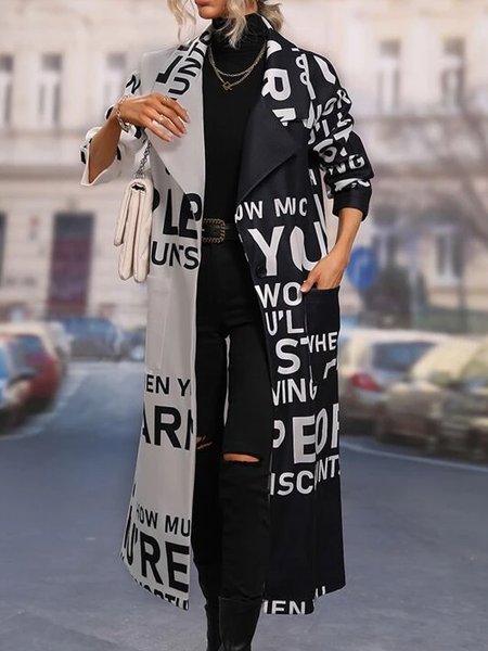 

Colorblock Letter Graphic Raglan Sleeve Overcoat, Black-white, Blazers
