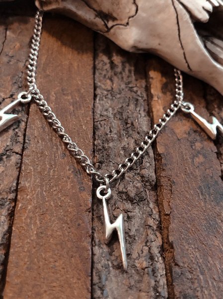 

Western Silver Lightning Pattern Distressed Necklace Sweater Clothing Matching Jewelry, Necklaces