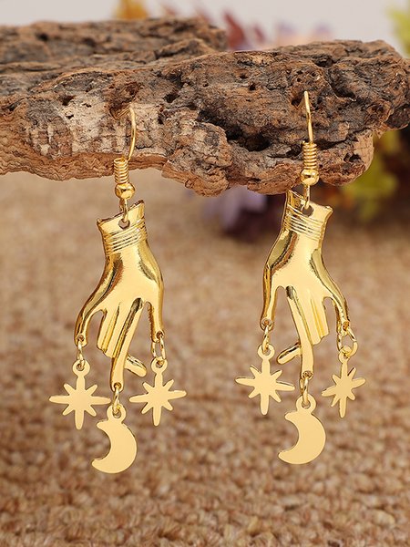 

Boho Retro Star Moon Hand Pattern Earrings Ethnic Jewelry, Golden, Earrings