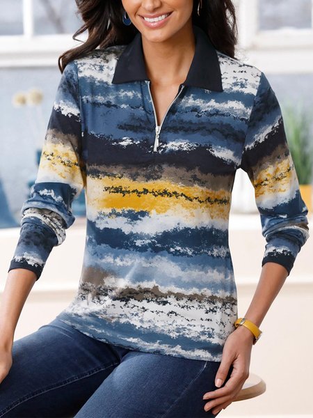 

Zipper Casual Polyester Cotton Ombre T-Shirt, Multicolor, T-Shirts